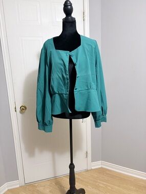 Teal Long Sleeve Women's Cropped Peplum Jacket